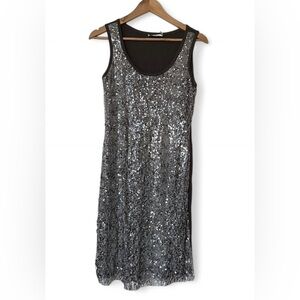 Calvin Klein Womens Brown Sequin Sleeveless Shift Midi Summer Dress Extra Small